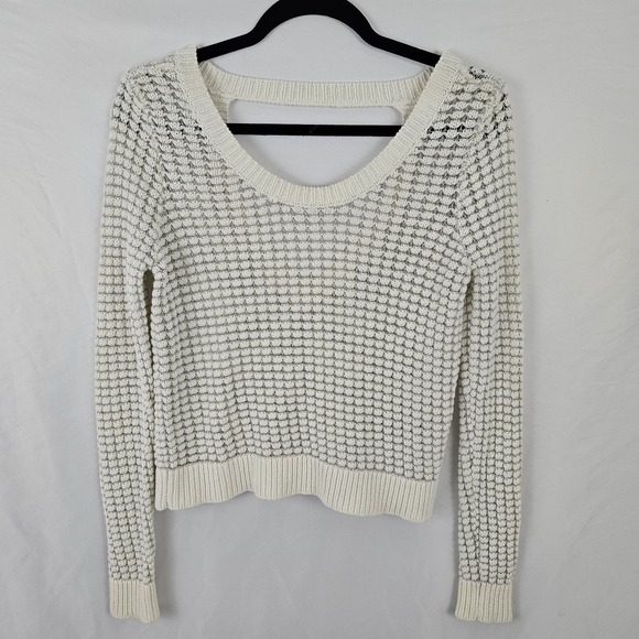 Guess Los Angeles Knit Sweater Long Sleeve Crop Vintage White Silver 90's Medium - Picture 1 of 11